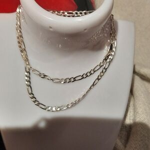Genuine Solid Sterling Silver Figaro Chain Necklace 18" Rhodium